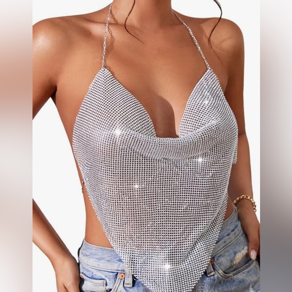 ✨💎 Silver Rhinestone Halter Top💎✨ - Picture 2 of 6
